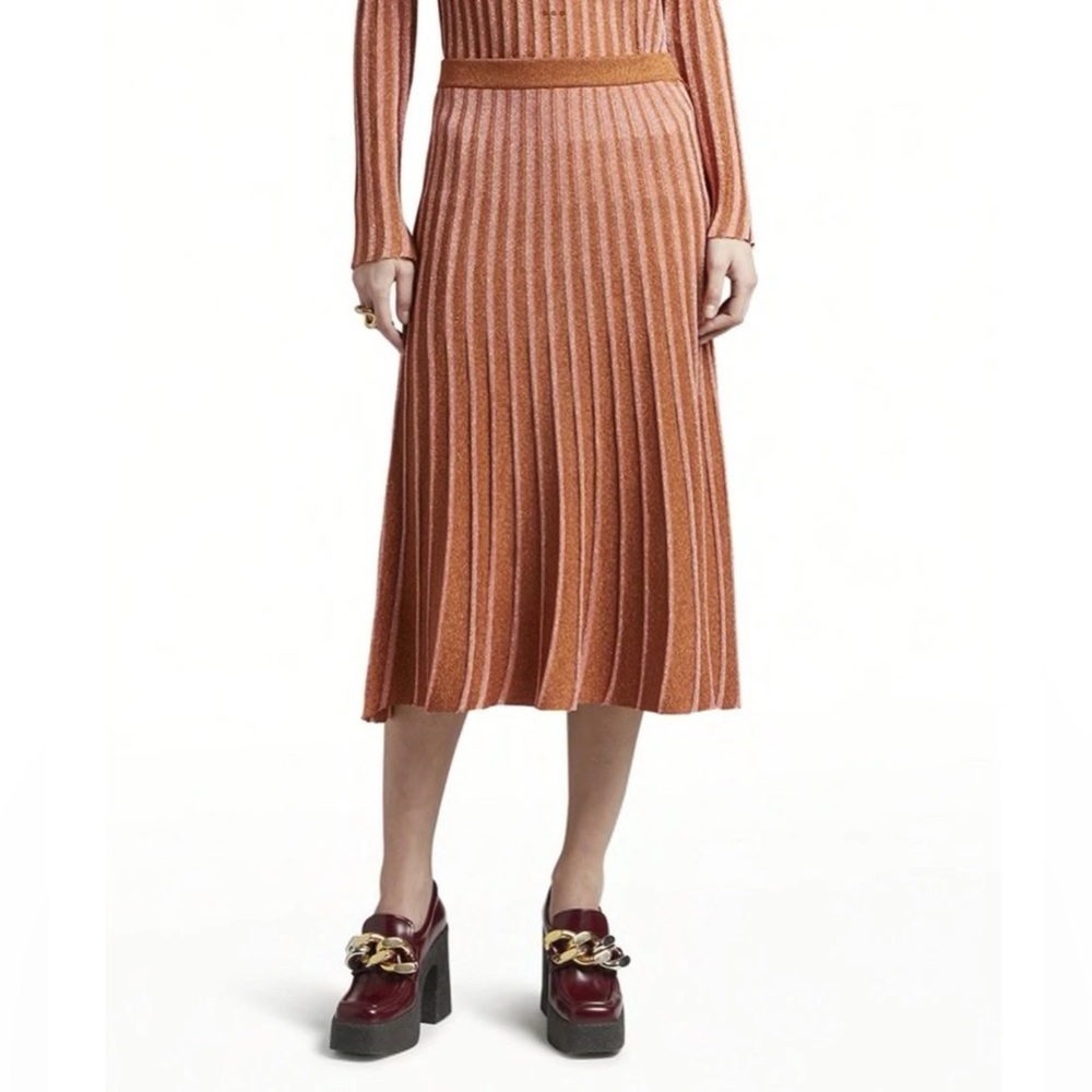 STELLA MCCARTNEY Copper And Pink Pleated Knit Midi Skirt IT 42 US 6 NWOT